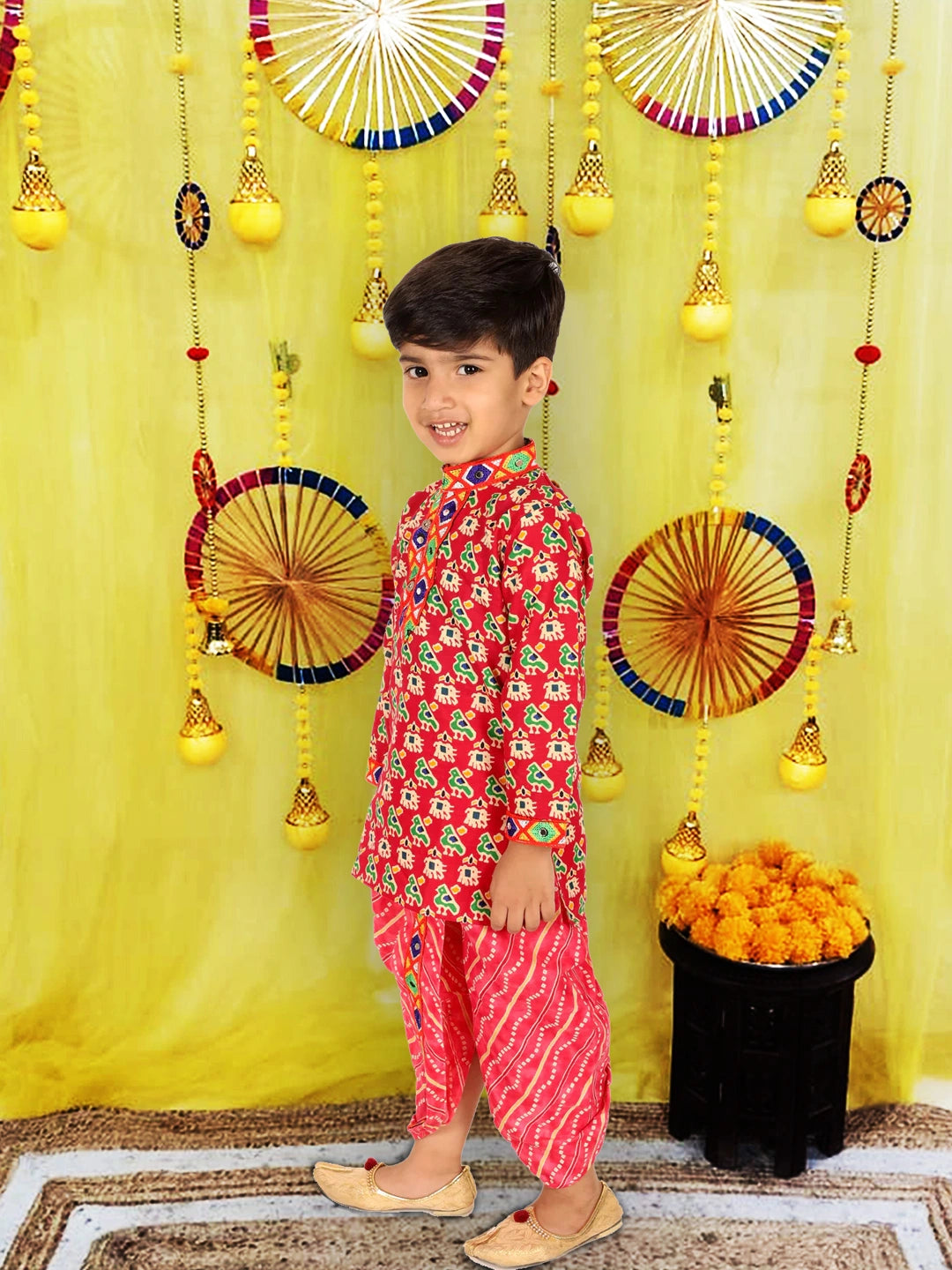 BownBee  Pure Cotton Embroidered Kurta Dhoti set For Boys