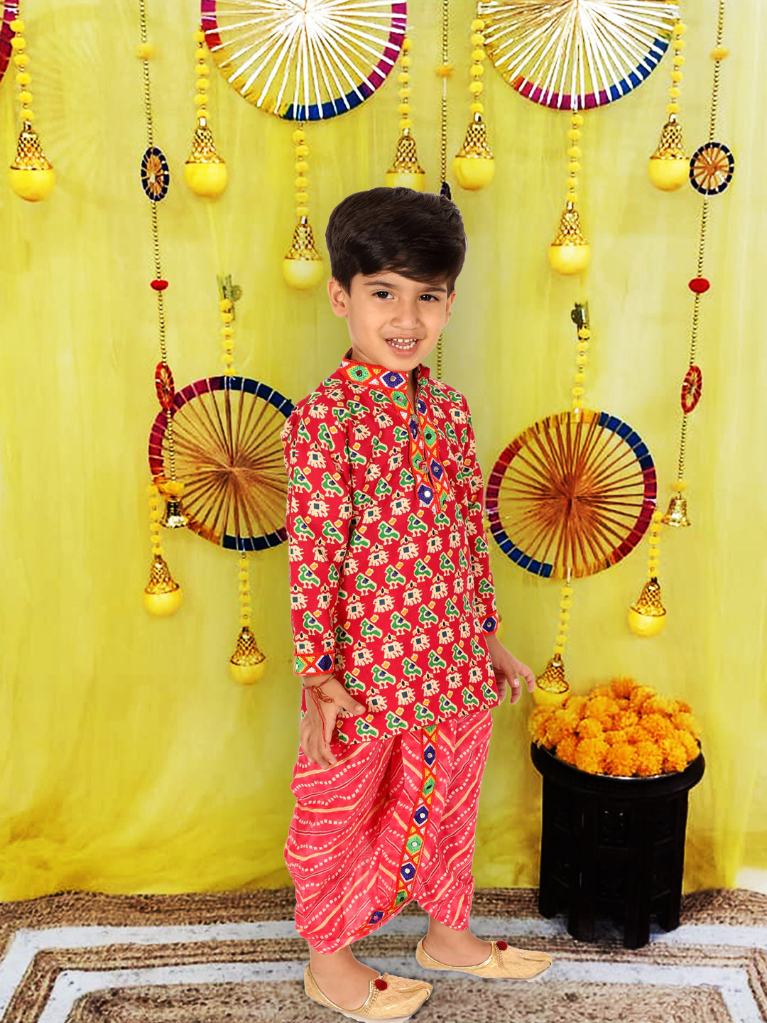 BownBee  Pure Cotton Embroidered Kurta Dhoti set For Boys - Black