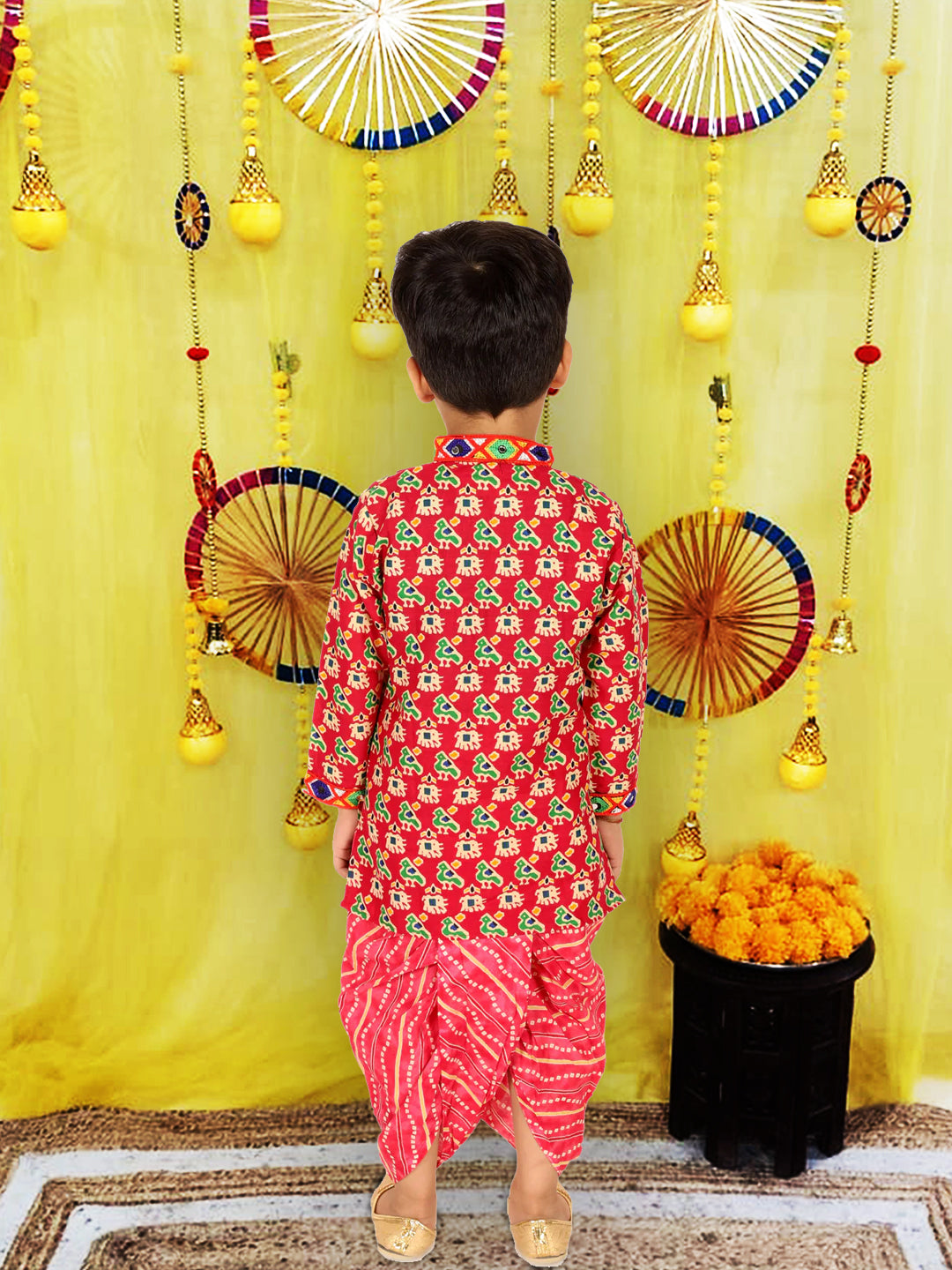 BownBee  Pure Cotton Embroidered Kurta Dhoti set For Boys - Black