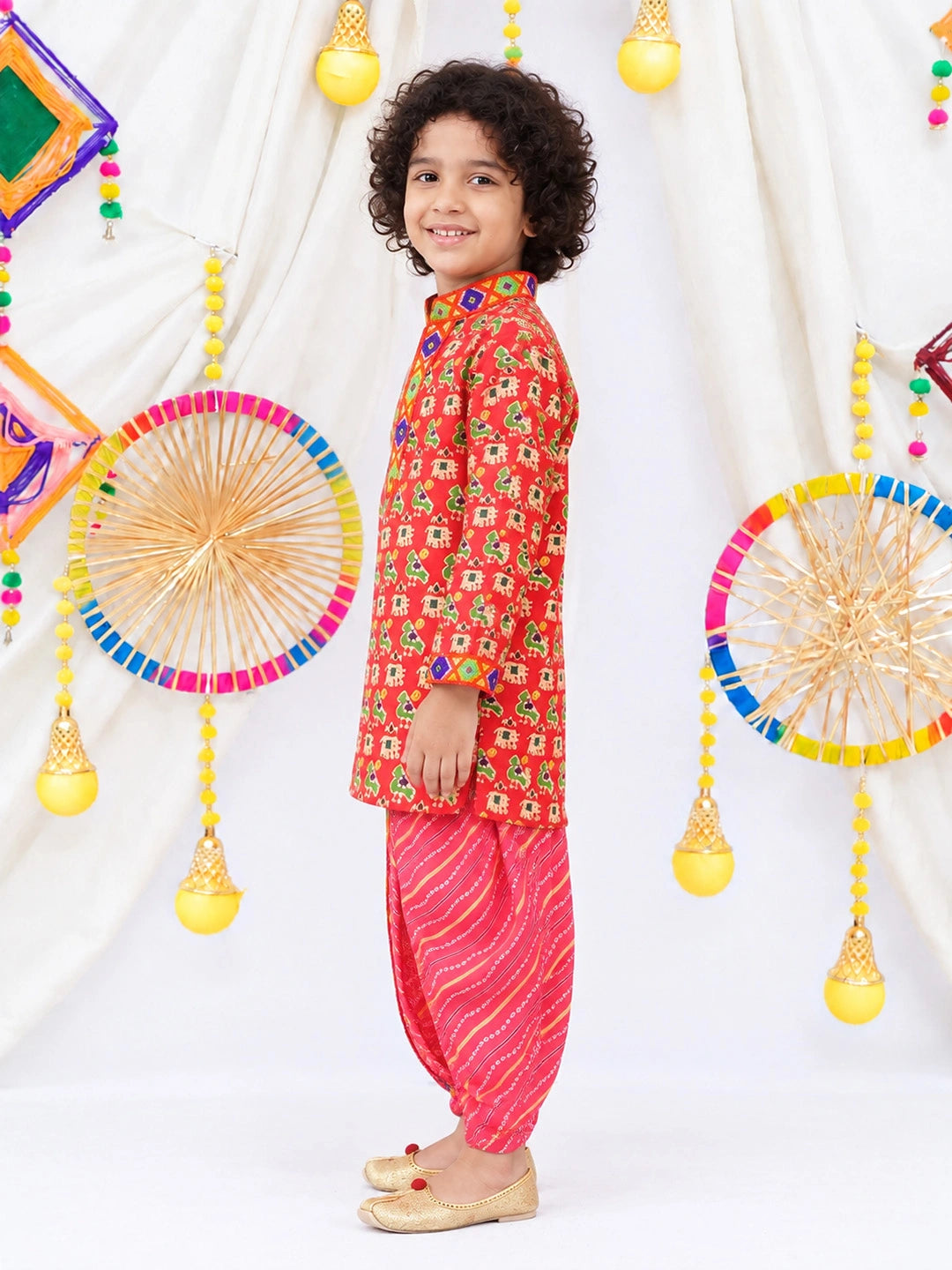 BownBee  Pure Cotton Embroidered Kurta Dhoti set For Boys - Pink