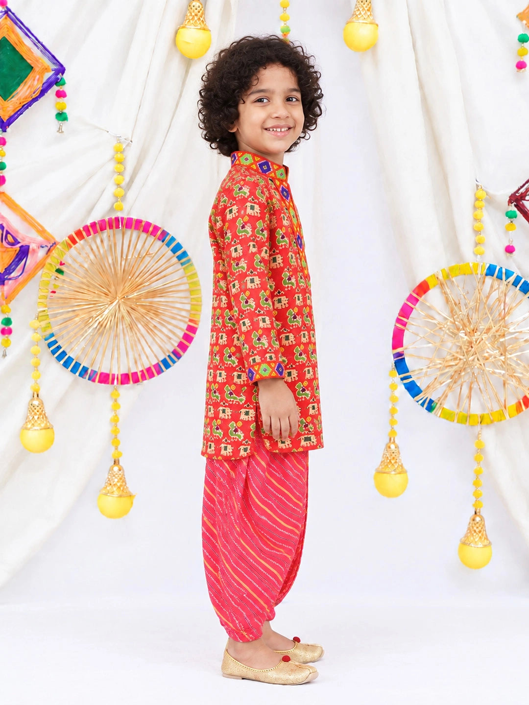 BownBee  Pure Cotton Embroidered Kurta Dhoti set For Boys - Pink