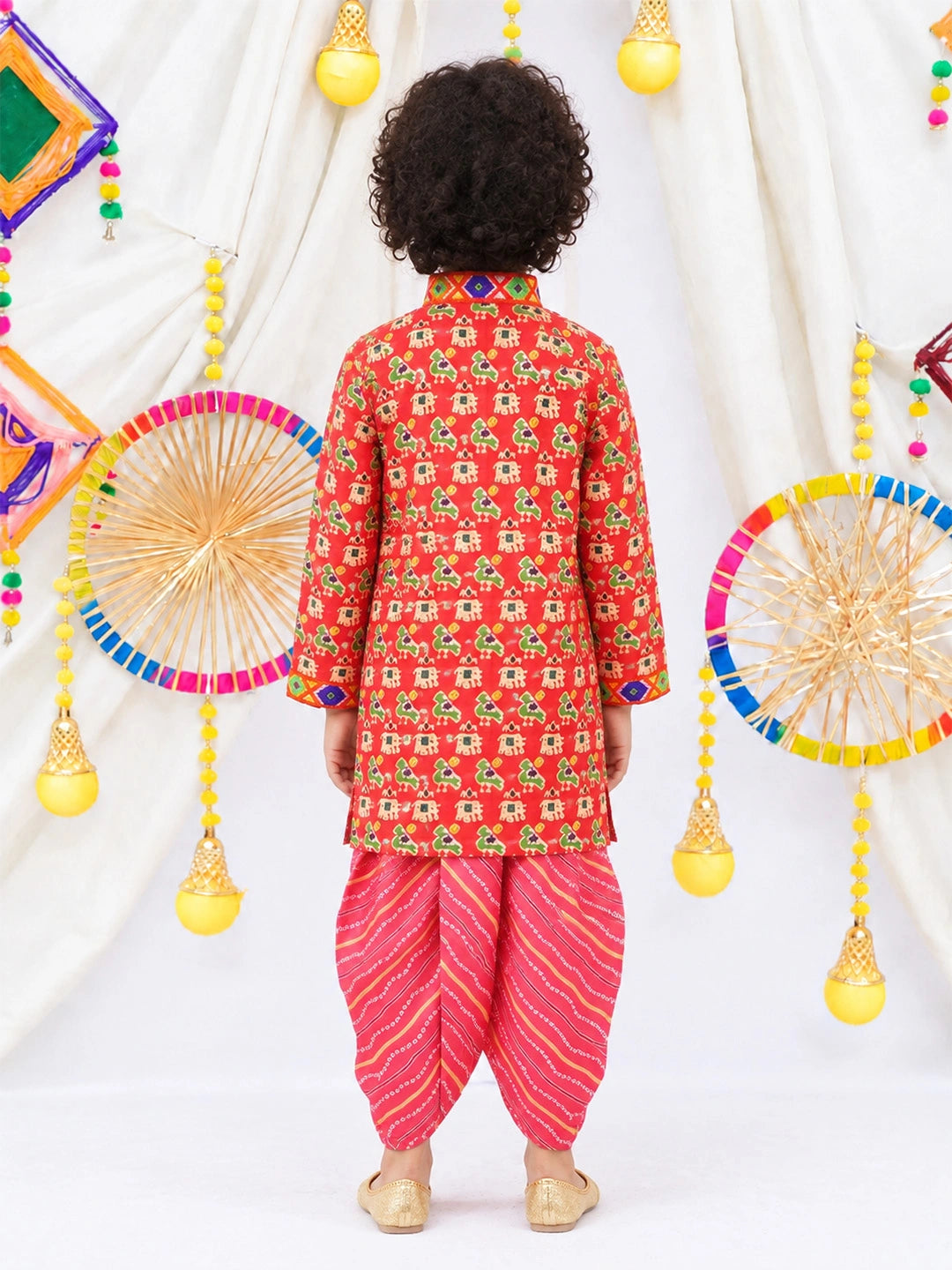 BownBee  Pure Cotton Embroidered Kurta Dhoti set For Boys - Pink
