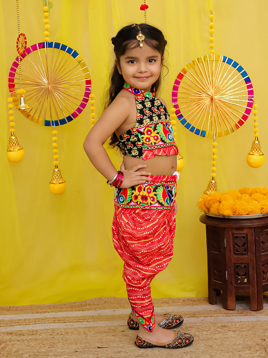 BownBee  Pure Cotton Embroidered  Indo -Western Choli With Dhoti Set For Girls - Blue
