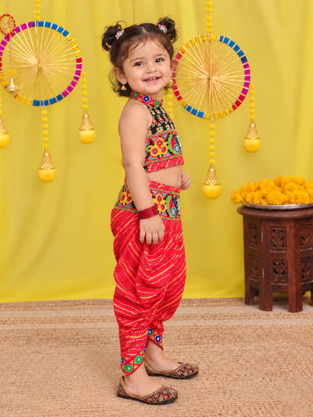 BownBee  Pure Cotton Embroidered  Indo -Western Choli With Dhoti Set For Girls - Blue