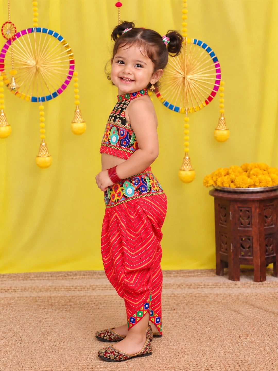 BownBee  Pure Cotton Embroidered  Indo -Western Choli With Dhoti Set For Girls - Blue