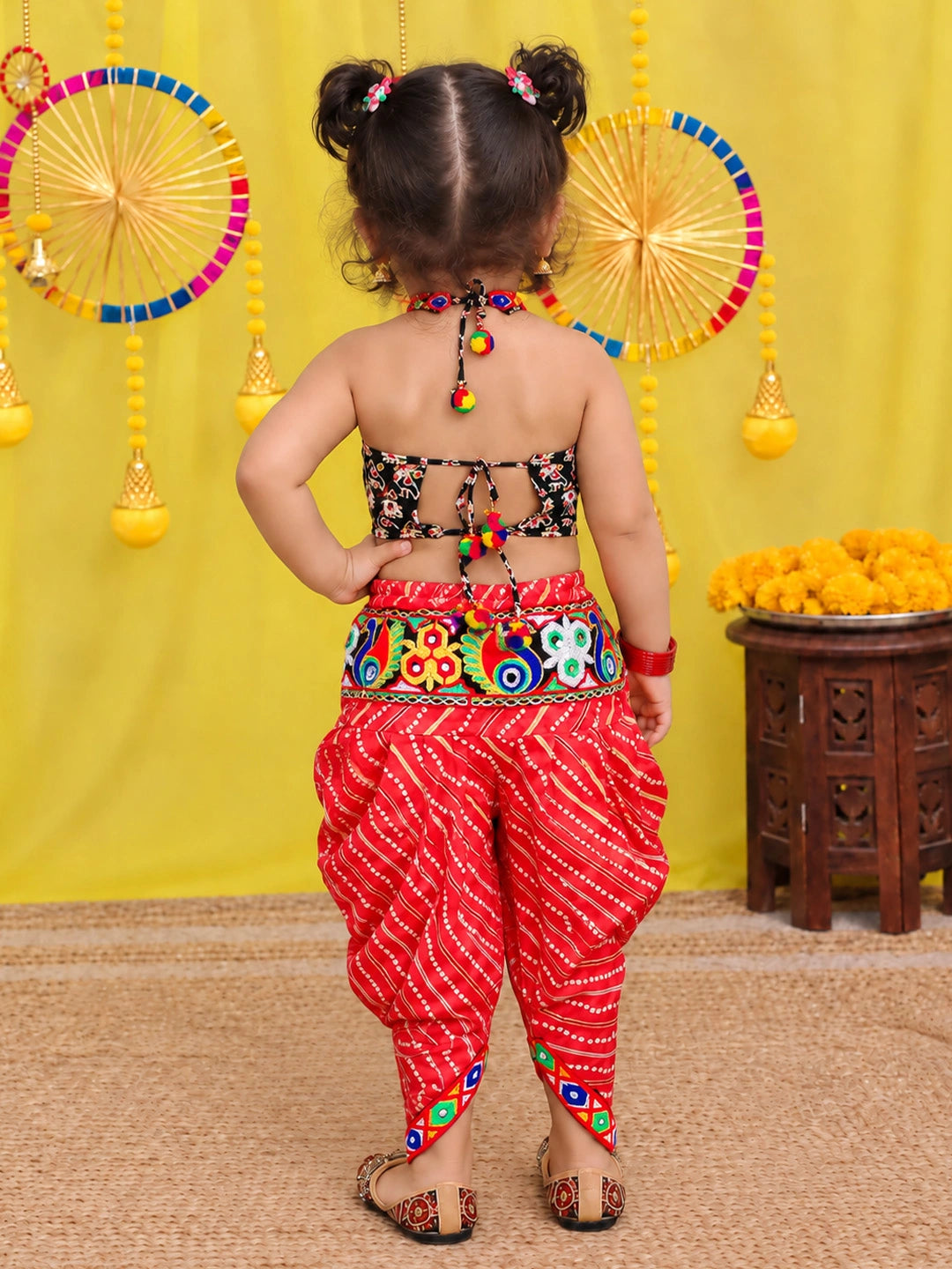BownBee  Pure Cotton Embroidered  Indo -Western Choli With Dhoti Set For Girls - Blue