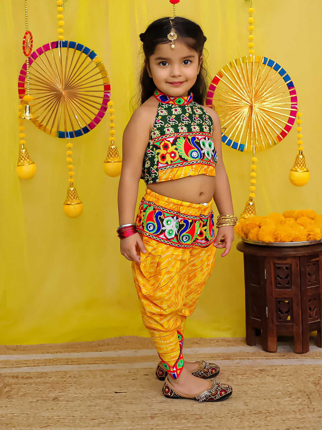 BownBee  Pure Cotton Embroidered  Indo -Western Choli With Dhoti Set For Girls - Blue
