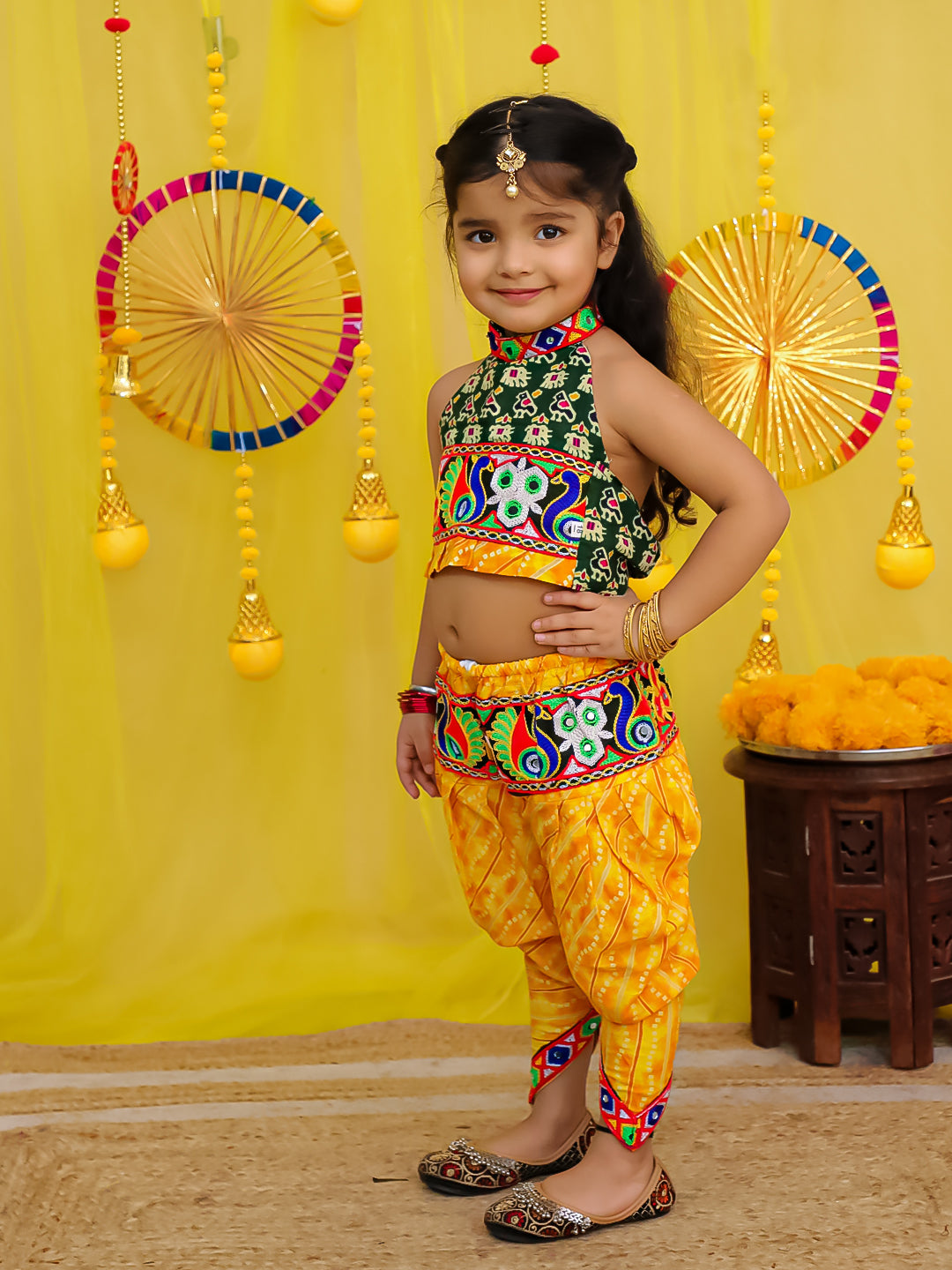 BownBee  Pure Cotton Embroidered  Indo -Western Choli With Dhoti Set For Girls - Blue