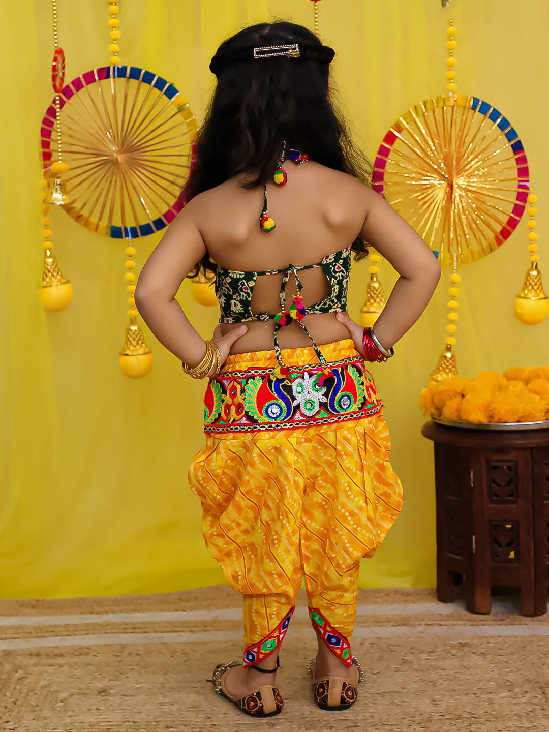 BownBee  Pure Cotton Embroidered  Indo -Western Choli With Dhoti Set For Girls - Blue