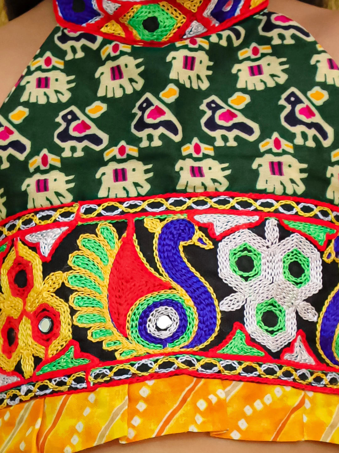 BownBee  Pure Cotton Embroidered  Indo -Western Choli With Dhoti Set For Girls - Green