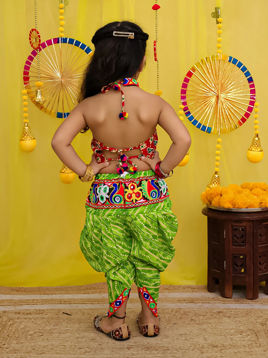 BownBee Halter Neck Printed Cotton Choli With Dhoti