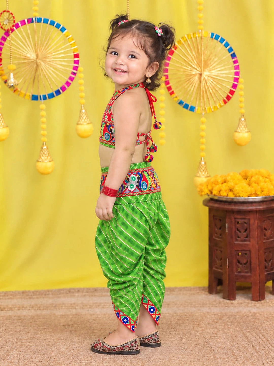 BownBee  Pure Cotton Embroidered Choli With Dhoti Set For Girls - Maroon