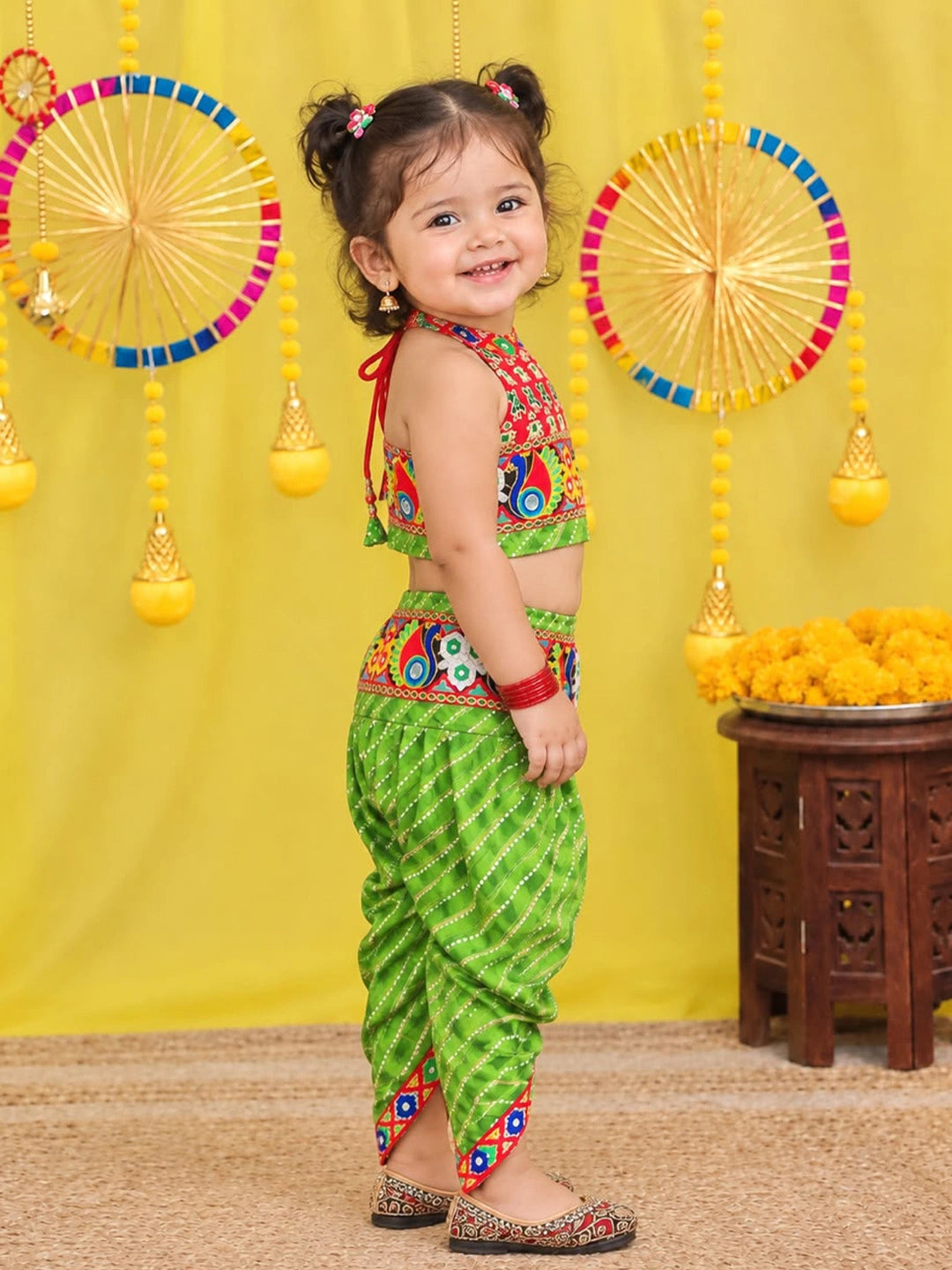 BownBee  Pure Cotton Embroidered Choli With Dhoti Set For Girls - Maroon
