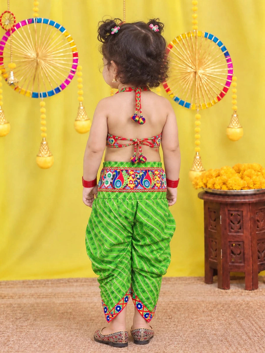 BownBee  Pure Cotton Embroidered Choli With Dhoti Set For Girls - Maroon