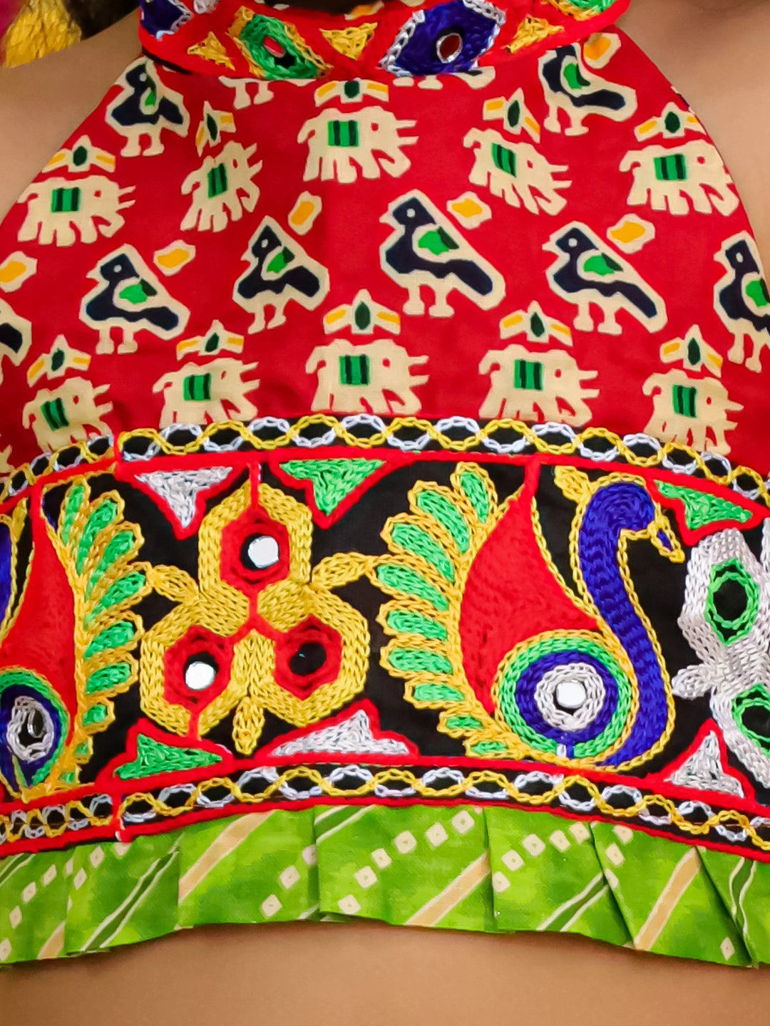 BownBee  Pure Cotton Embroidered Choli With Dhoti Set For Girls - Maroon