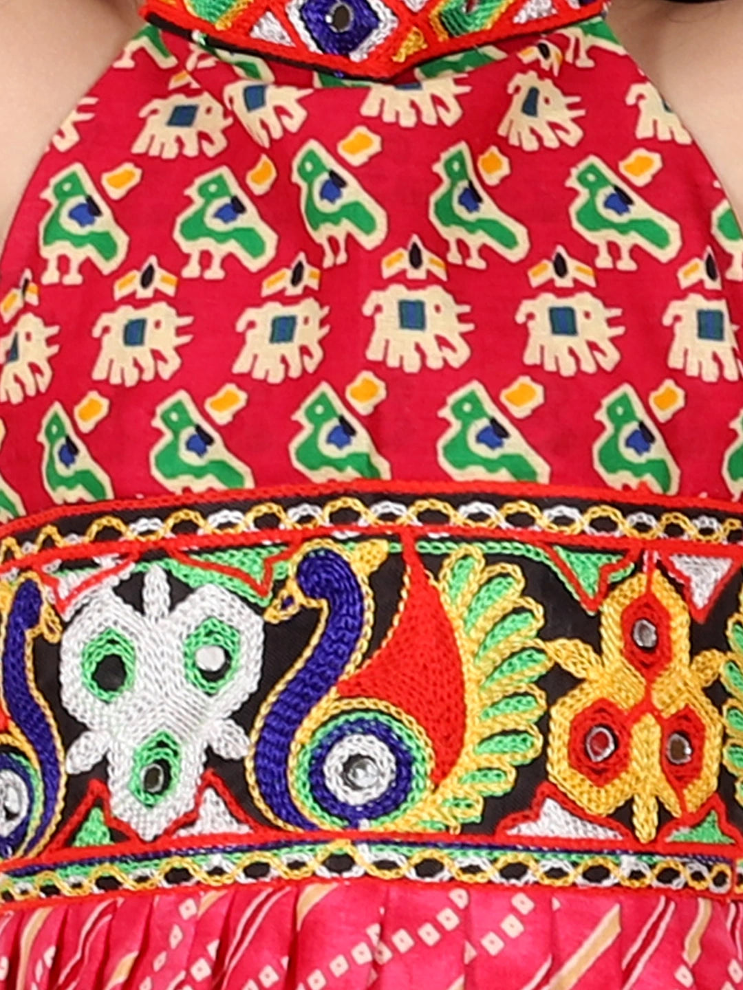 BownBee Halter Neck Printed Cotton Choli With Dhoti