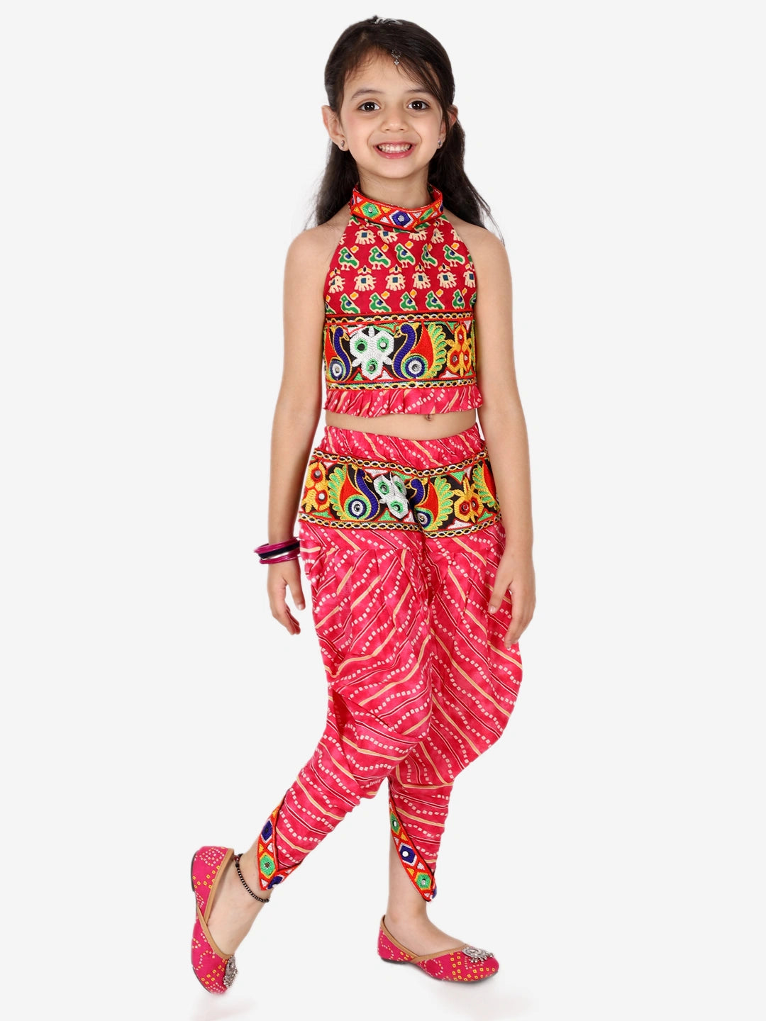 BownBee Halter Neck Printed Cotton Choli With Dhoti