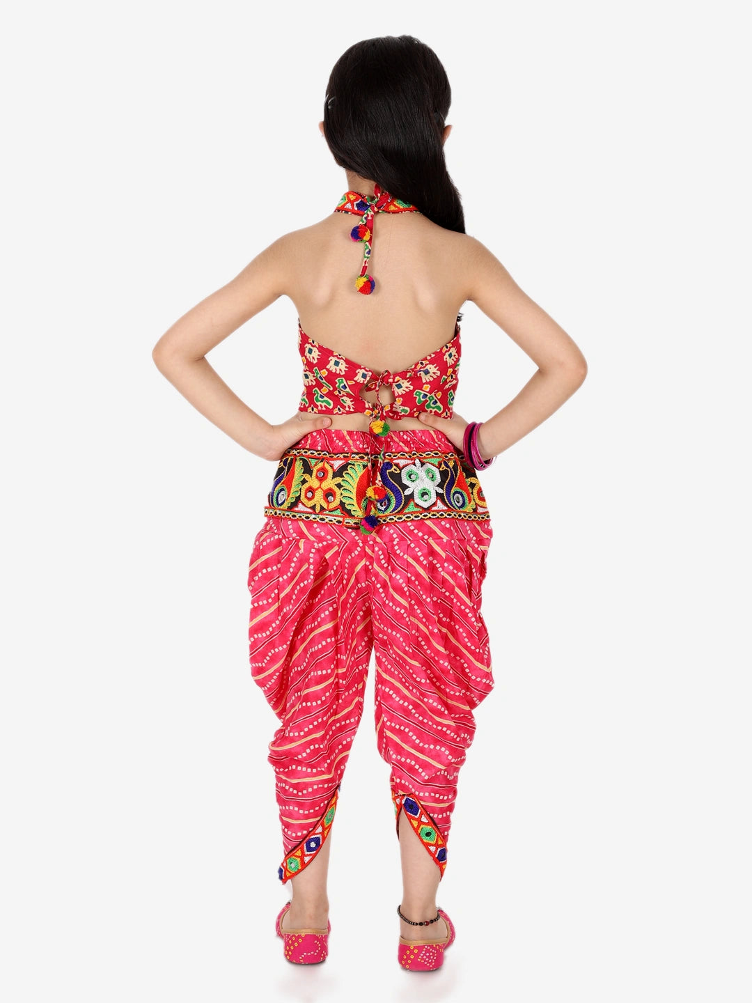 BownBee Halter Neck Printed Cotton Choli With Dhoti
