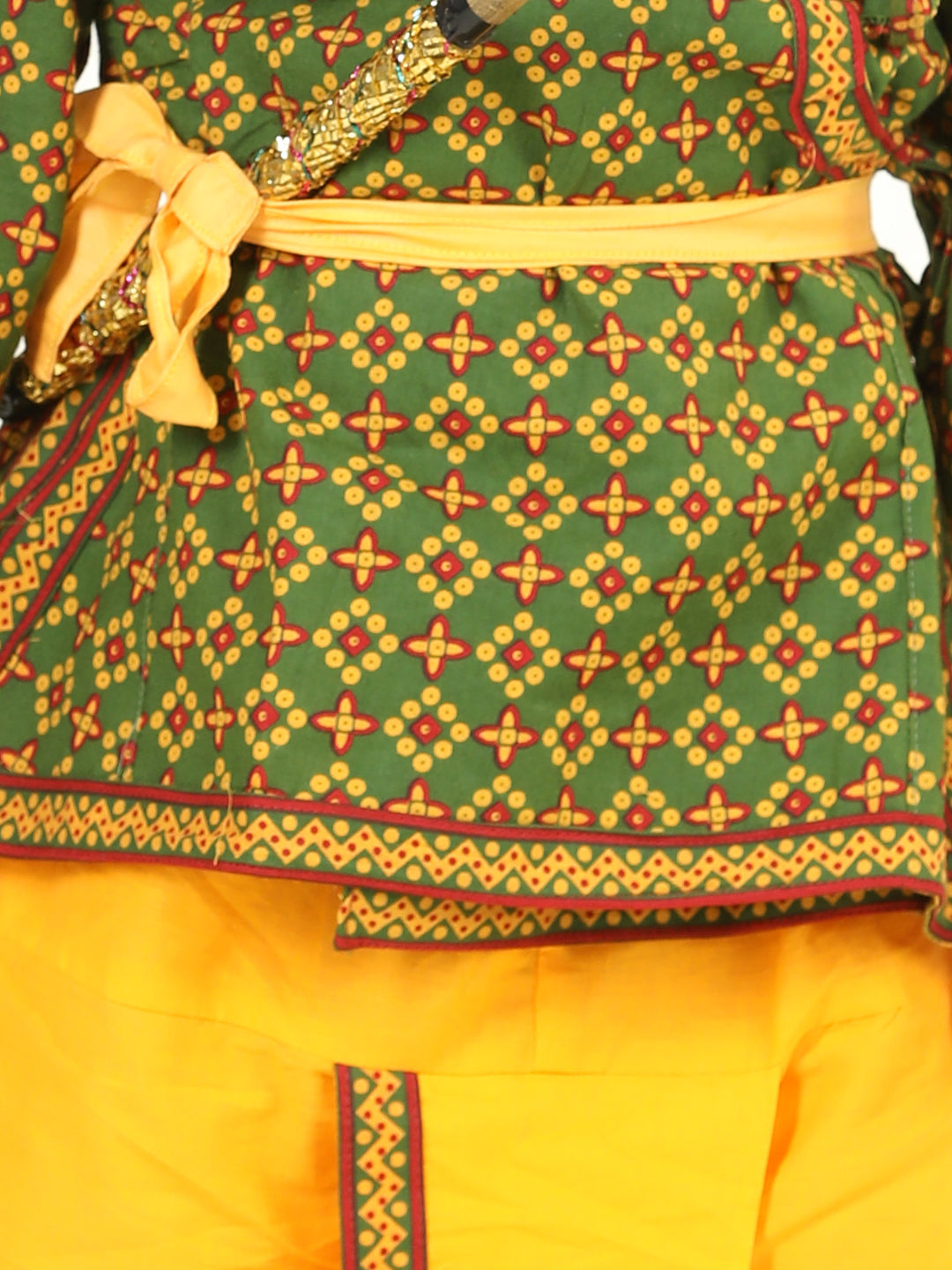BownBee Cotton Angrakha Kanhaiya Dress With Bansuri,Mukut & Band- Green