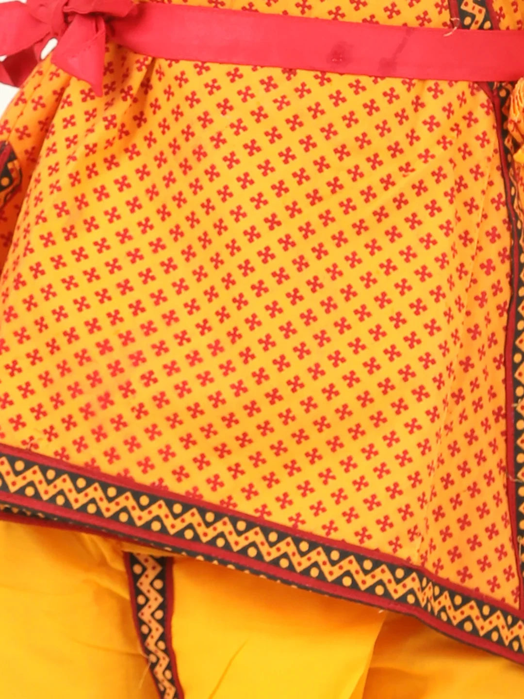 BownBee Cotton Angrakha Kanhaiya Dress With Bansuri,Mukut & Band- Yellow