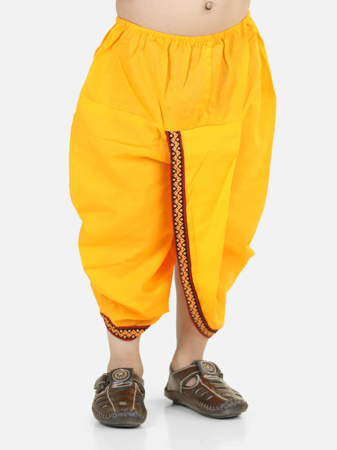 BownBee Cotton Angrakha Kanhaiya Dress With Bansuri,Mukut & Band- Yellow