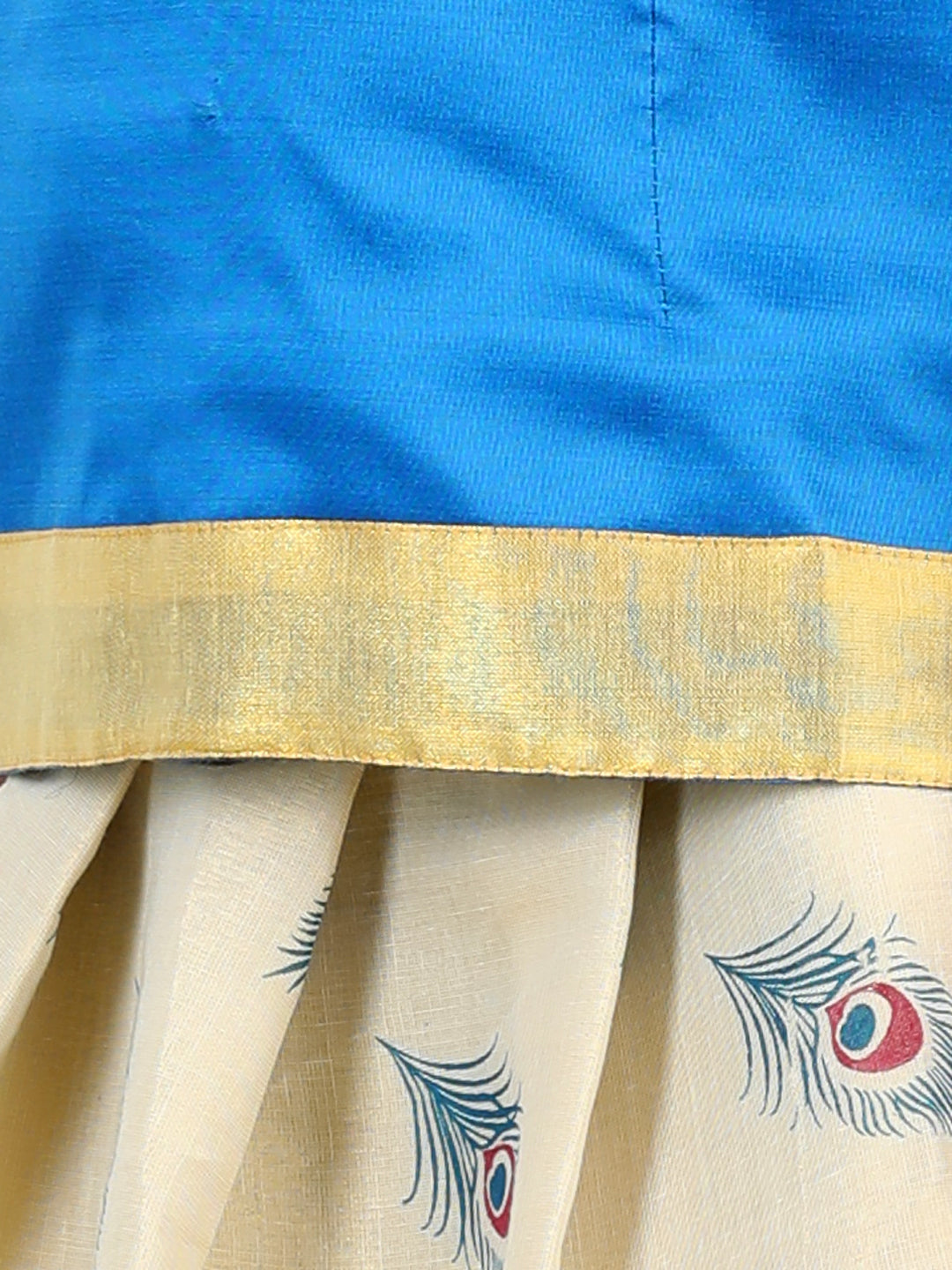 BownBee Silk Half Sleeves Motif Printed South Indian Pavda Pattu Lehenga Choli -Blue