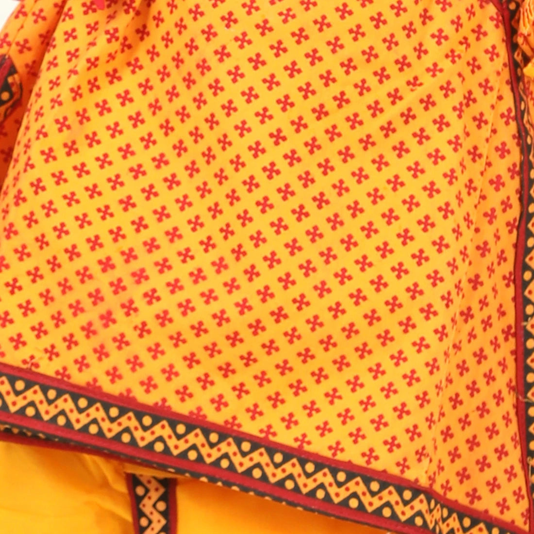 BownBee Pure Cotton printed Angarakha Kanhaiya Kurta Dhoti With Bansuri ,Mukut & Belt Set For Boys - Yellow