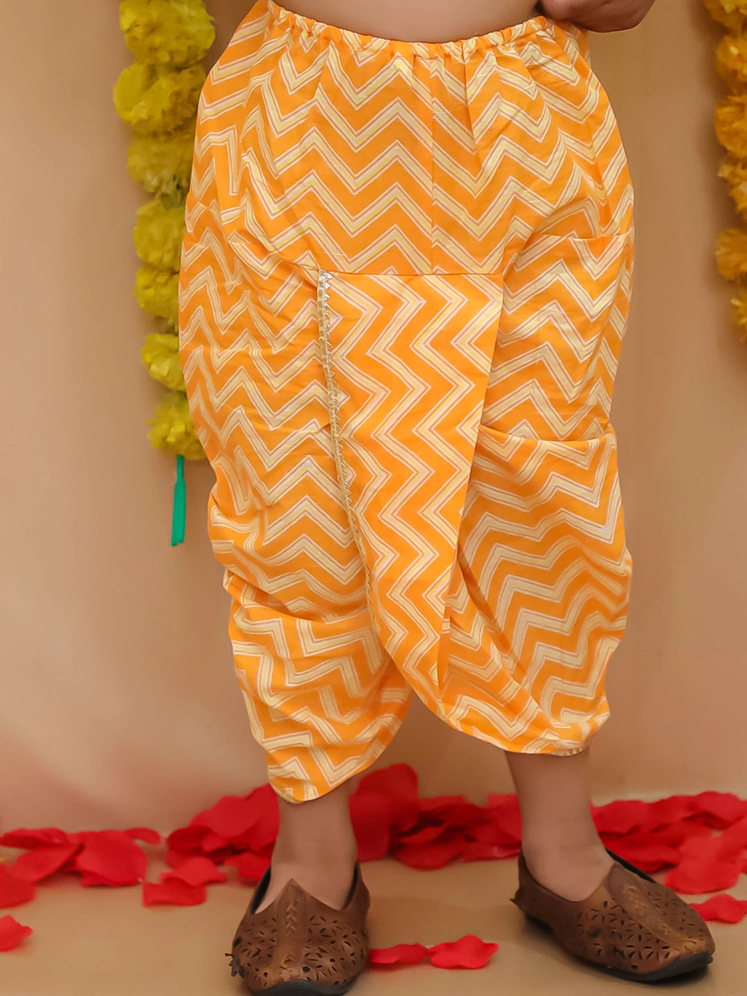 BownBee Festive Quirky Printed  Kanhaiya Dhoti Kurta With Lehenga Choli Sibling Set