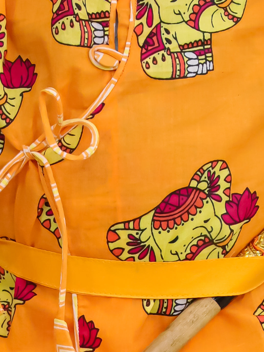 BownBee Festive Quirky Printed  Kanhaiya Dhoti Kurta With Lehenga Choli Sibling Set - Orange