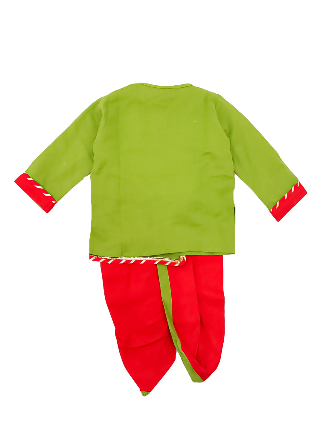 BownBee Pure Cotton Embroidered Kanhaiya Dhoti Kurta With Bansuri , Mukut & Belt For Infant Boys - Green