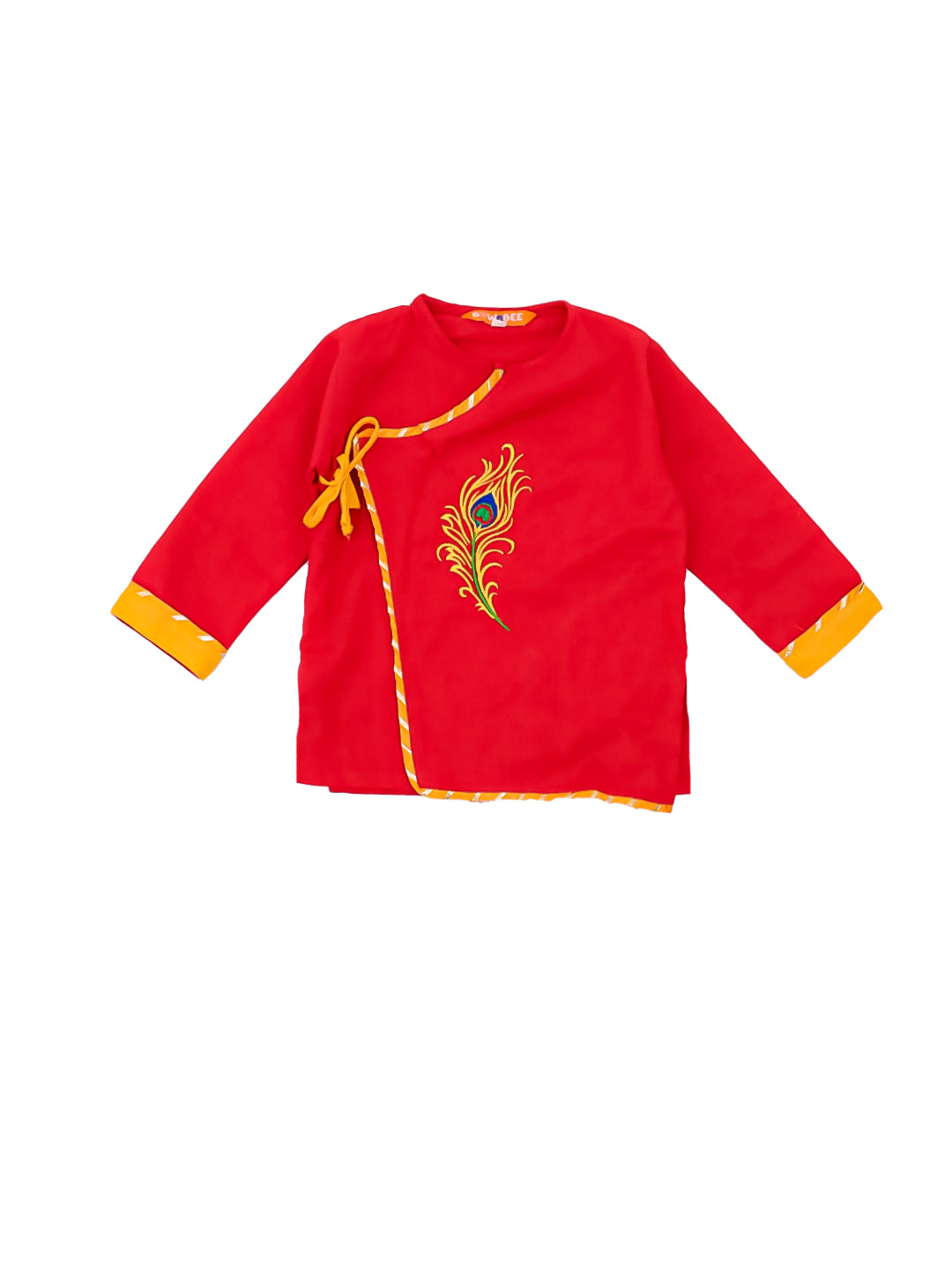 BownBee Pure Cotton Embroidered Kanhaiya Dhoti Kurta With Bansuri , Mukut & Belt For Infant Boys - Red