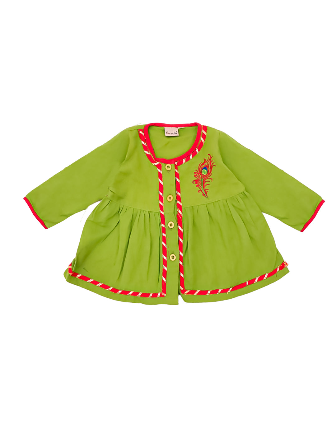 BownBee Pure Cotton Embroidered Radha Kurti Dhoti Set With Mukut , Bansuri & Belt For Infant  Girls - Green