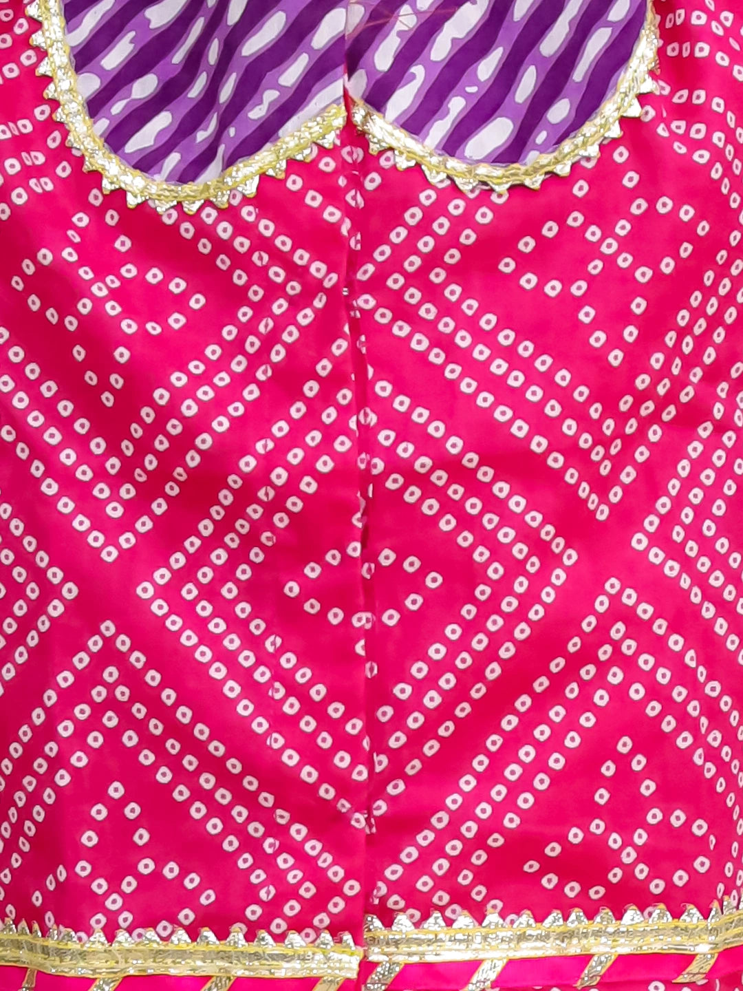 BownBee Bandhani Pure Cotton Short Sleeves Lehenga Choli Set For Infant Girls -Pink