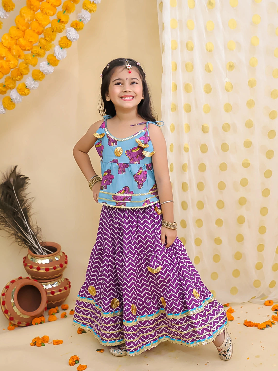 BownBee Pure Cotton Monkey Printed Lehenga Choli For Girls