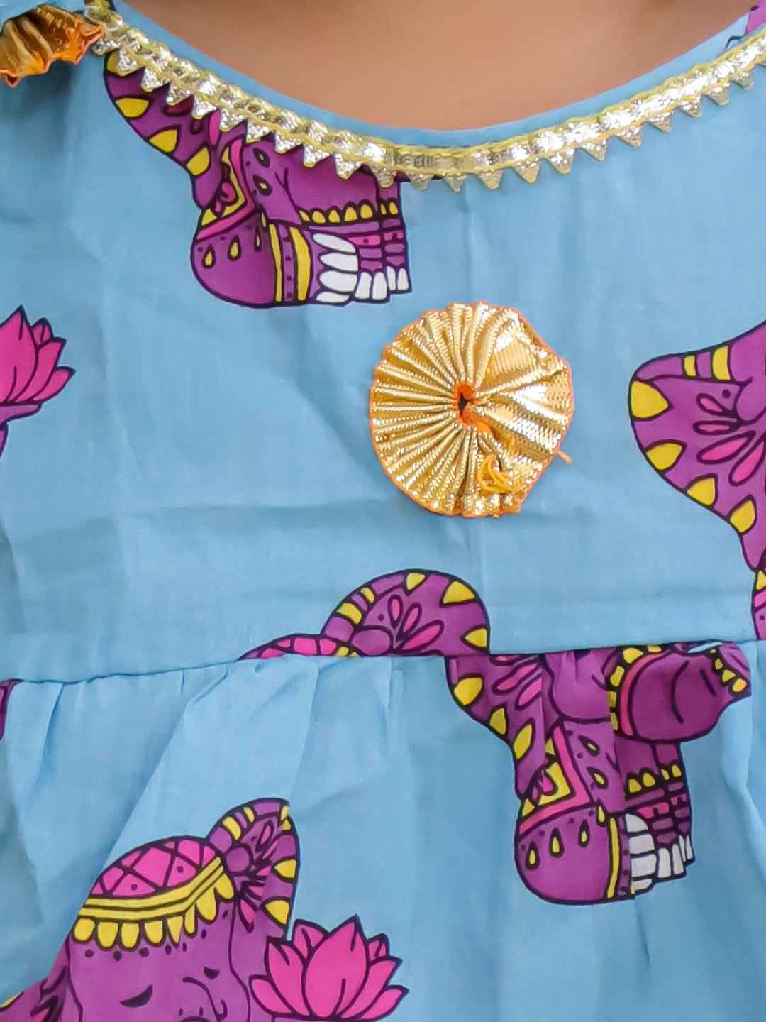 BownBee Pure Cotton Monkey Printed Lehenga Choli For Girls -Yellow