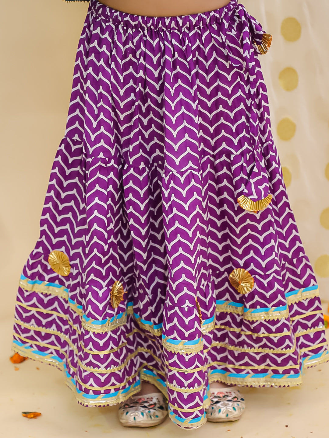 BownBee Pure Cotton Monkey Printed Lehenga Choli For Girls -Yellow