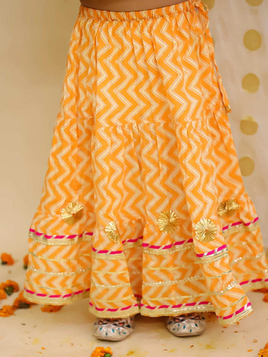 BownBee Festive Quirky Printed  Kanhaiya Dhoti Kurta With Lehenga Choli Sibling Set