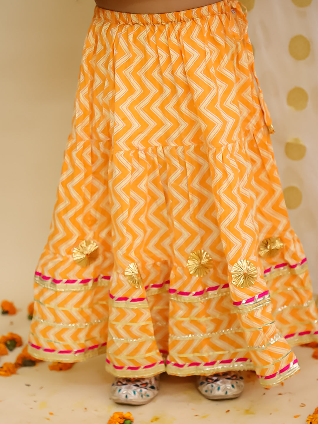 BownBee Pure Cotton Monkey Printed Lehenga Choli For Girls -Yellow