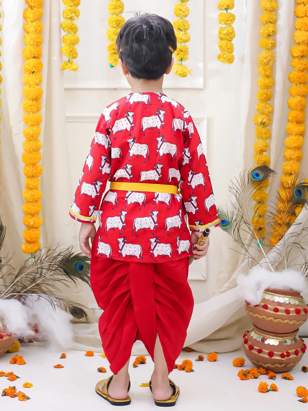 BownBee Pure Cotton Printed Dhoti Kurta & Lehenga Choli With Dupatta Sibling Set