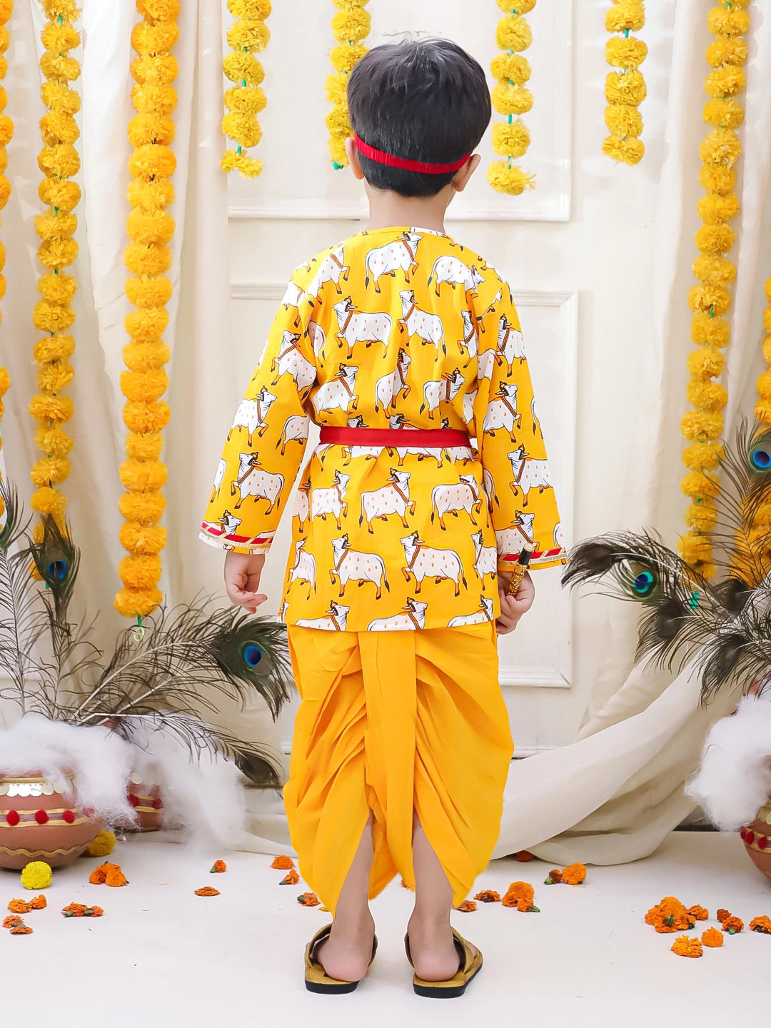 BownBee Pure Cotton Printed Dhoti Kurta & Lehenga Choli With Dupatta Sibling Set