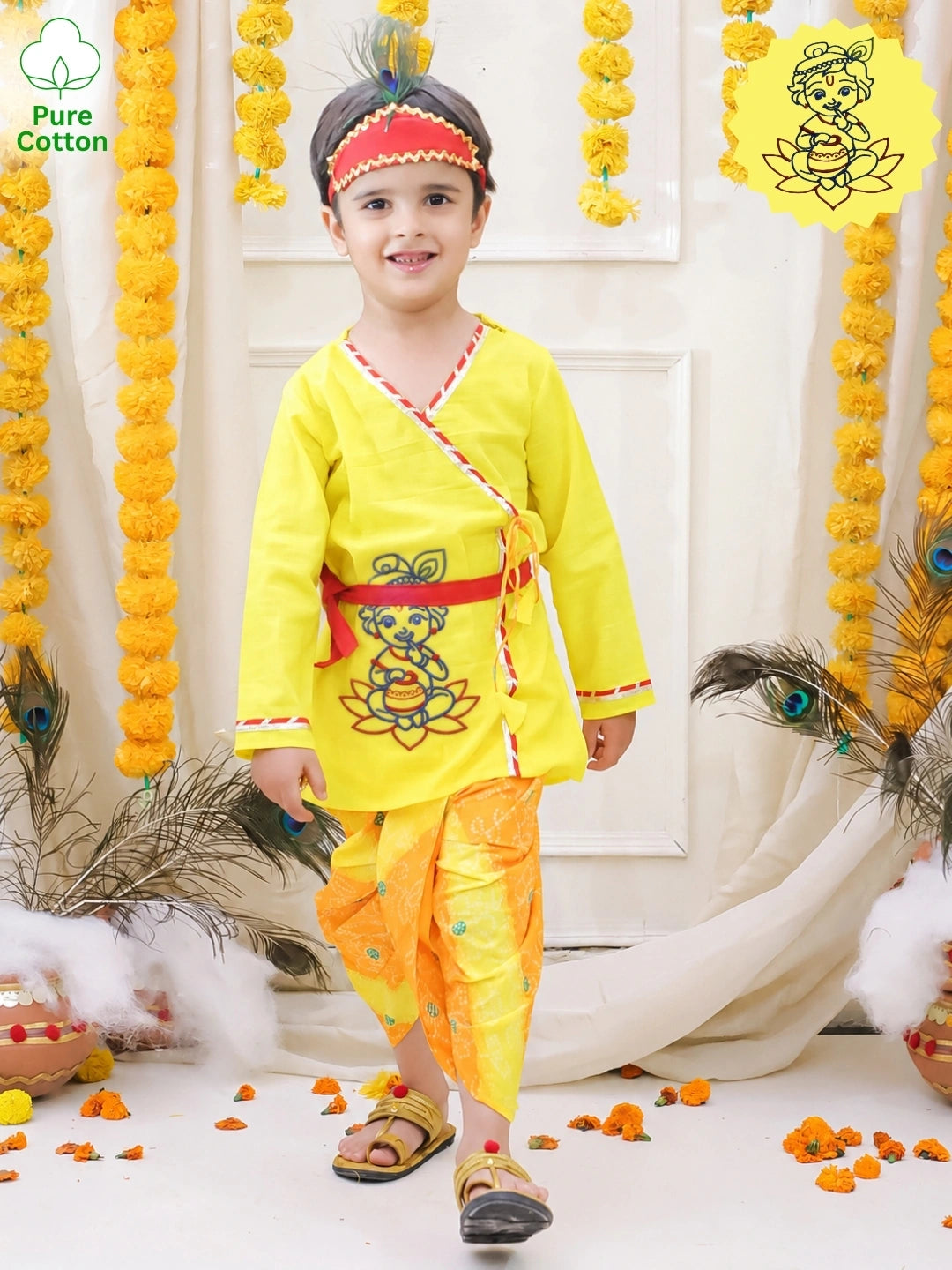BownBee Pure Cotton Embroidered Full SleeveDhoti Kurta Set For Boys