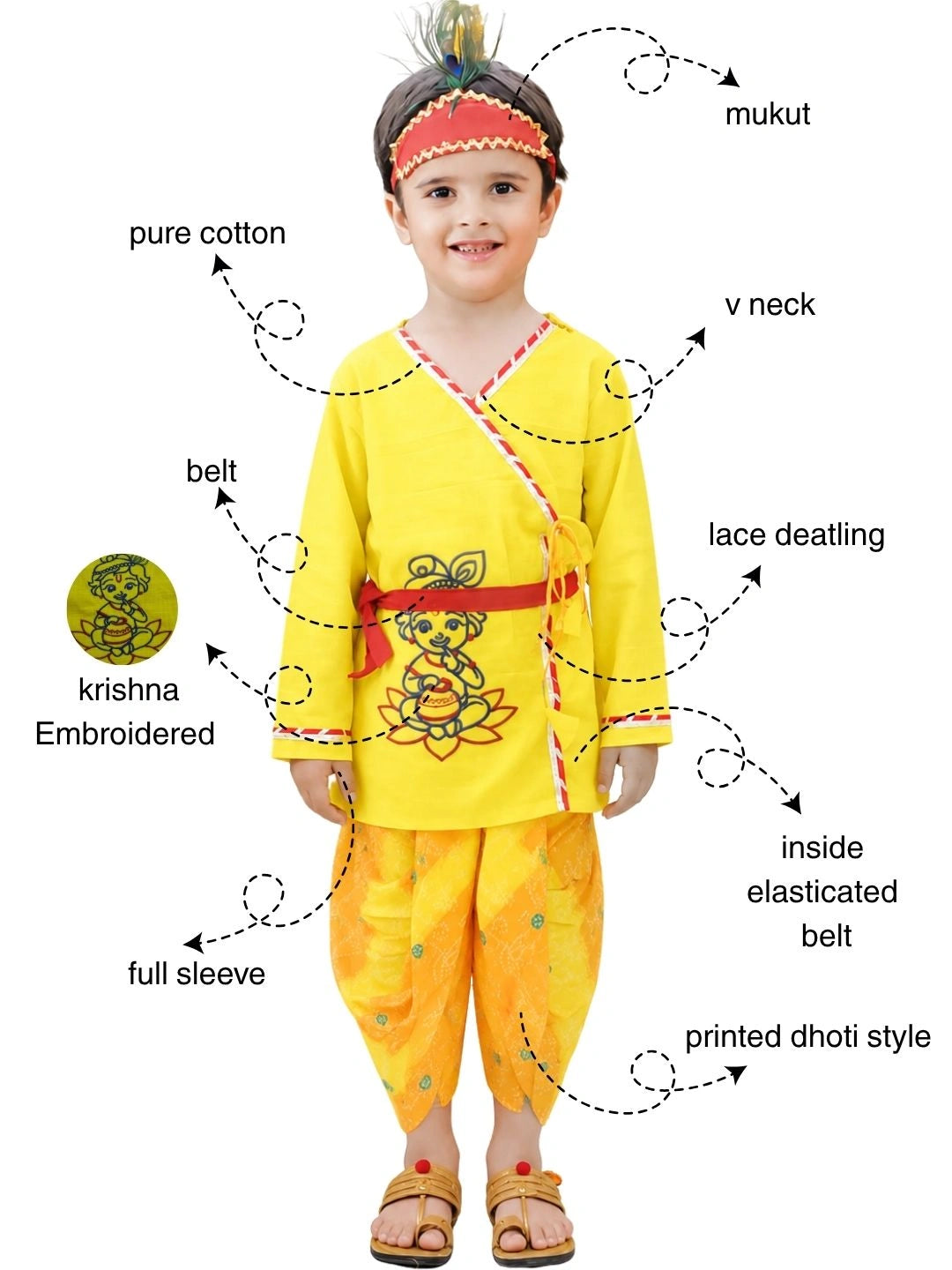 BownBee Pure Cotton Embroidered Full SleeveDhoti Kurta Set For Boys