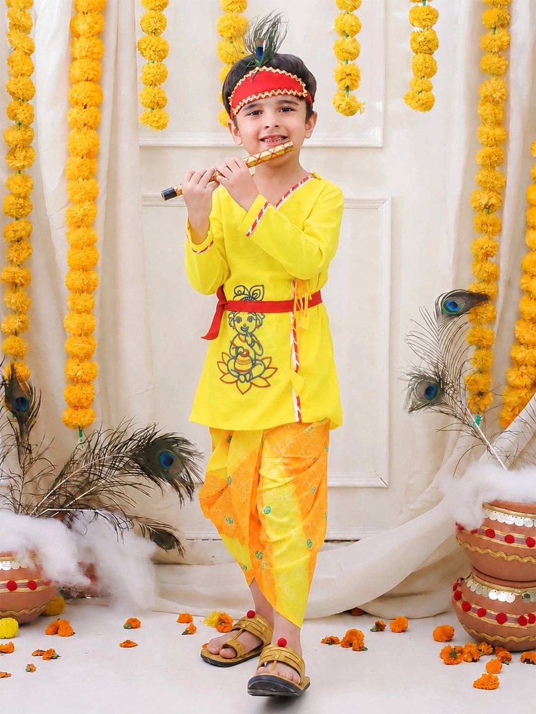 BownBee Pure Cotton Embroidered Full SleeveDhoti Kurta Set For Boys