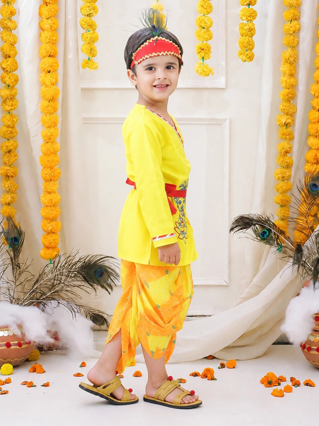 BownBee Pure Cotton Embroidered Full SleeveDhoti Kurta Set For Boys