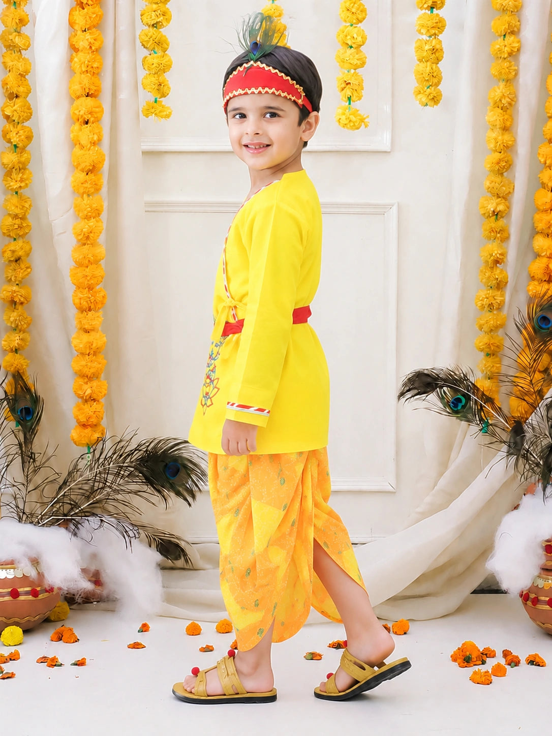 BownBee Pure Cotton Embroidered Full SleeveDhoti Kurta Set For Boys