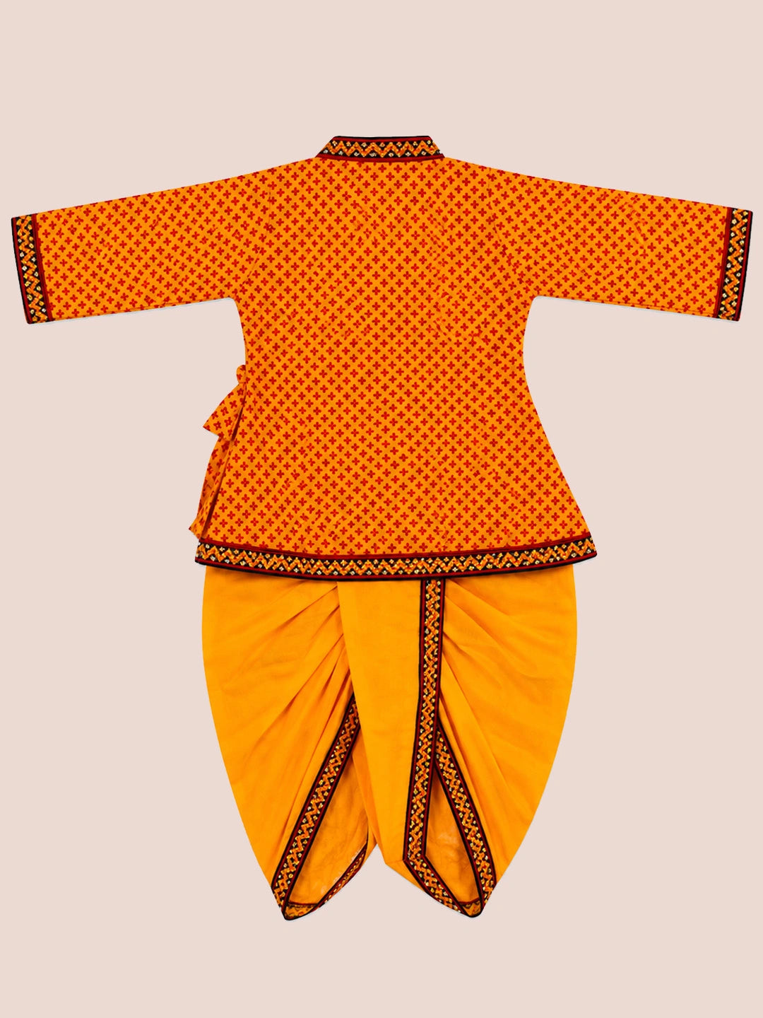 BownBee Pure Cotton printed Angarakha Kanhaiya Kurta Dhoti With Bansuri , Mukut & Belt Set For Boys