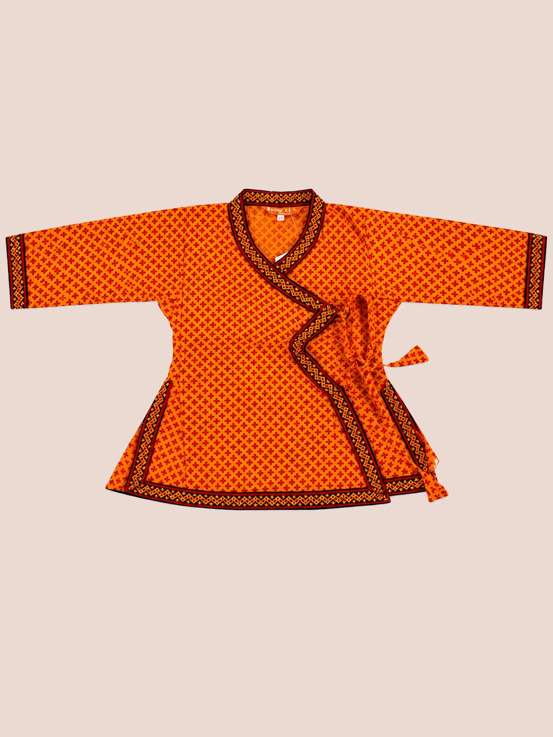 BownBee Pure Cotton printed Angarakha Kanhaiya Kurta Dhoti With Bansuri , Mukut & Belt Set For Boys