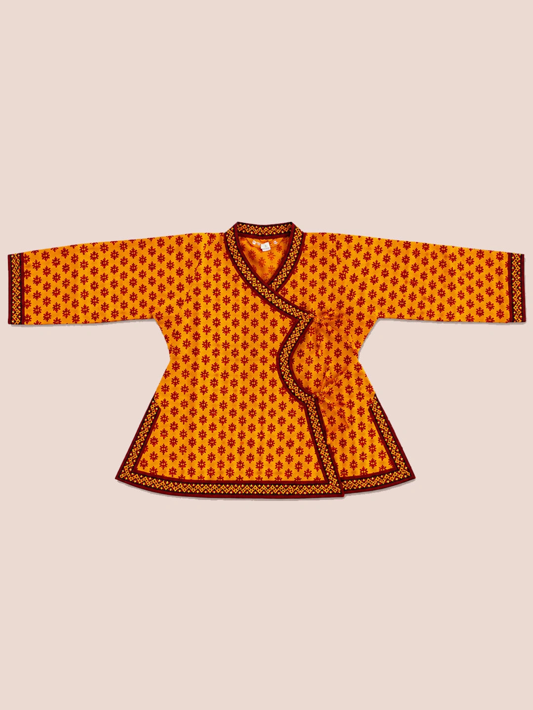 BownBee Cotton Angrakha Kanhaiya Dress With Bansuri,Mukut & Belt