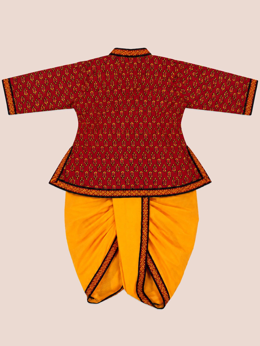 BownBee Cotton Angrakha Kanhaiya Dress With Bansuri,Mukut & Belt