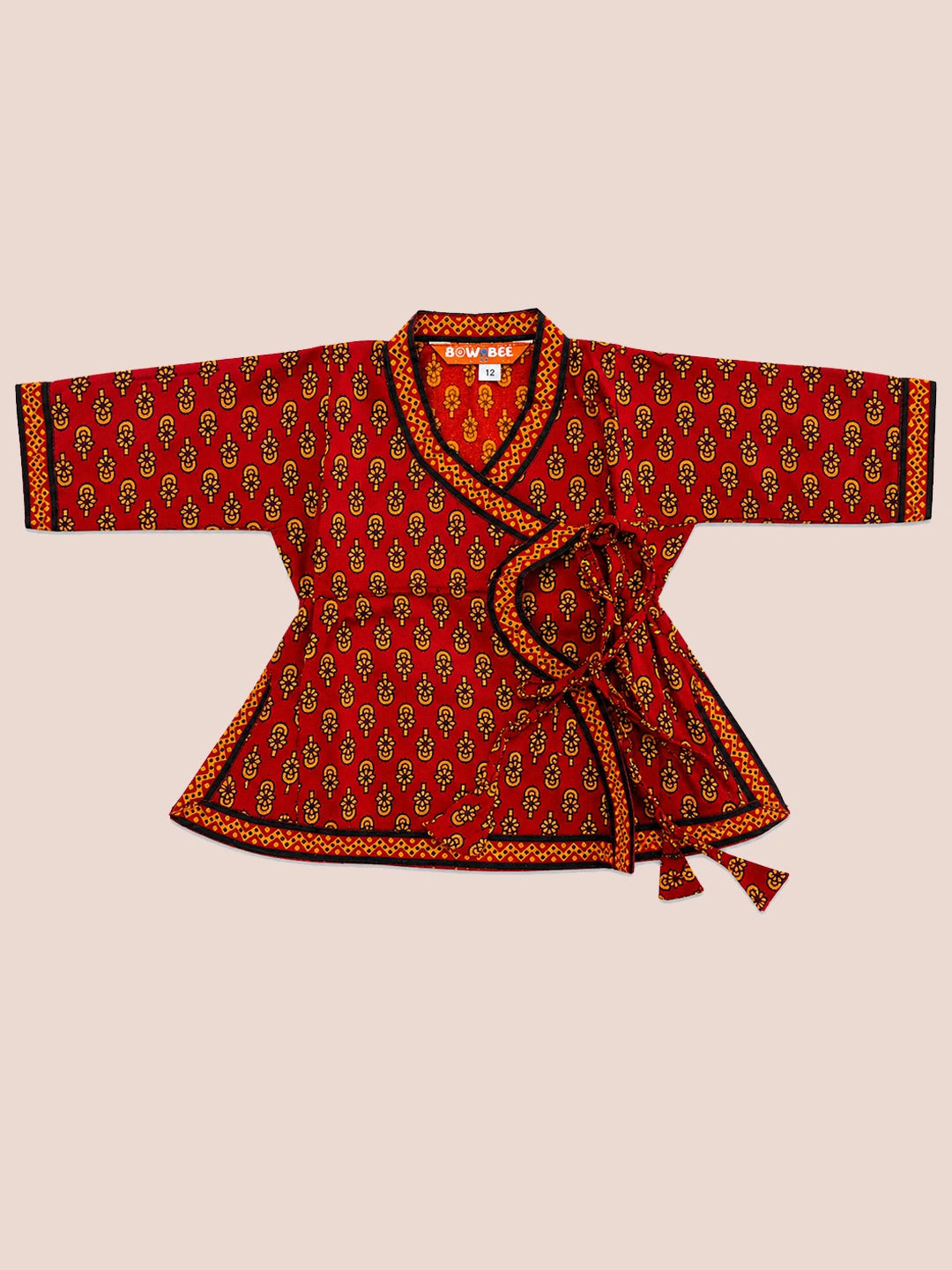BownBee Cotton Angrakha Kanhaiya Dress With Bansuri,Mukut & Belt